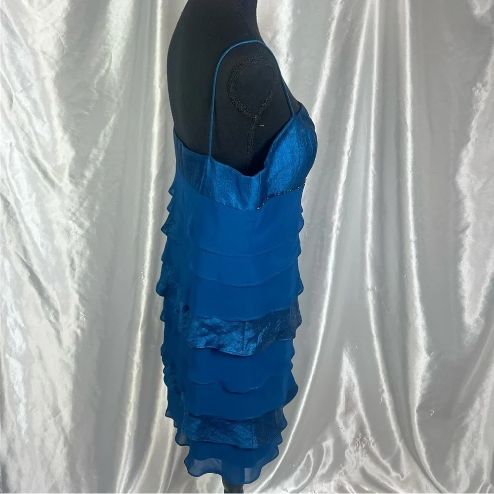 Y2K Prom Blue Tiered Mini Dress 14P Satin & Chiffon Ruffles